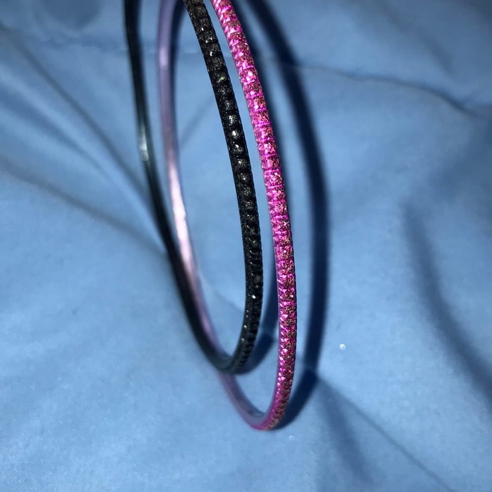 Black and Pink Gem Bangle Bracelets
